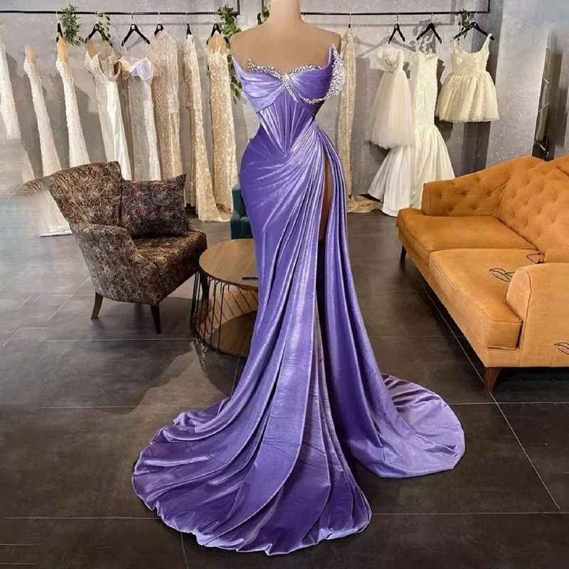 Massive Deals flowy dressLavender Elegant Velvet Prom Dresses Dubai Arabic Mermaid Women Party Gowns Pleated High Split Sexy Formal Evening Gowns 2024 Massive Deals flowy dressLavender Elegant Velvet Prom Dresses Dubai Arabic Mermaid Women Party Gowns Pleated High Split Sexy Formal Evening Gowns 2024