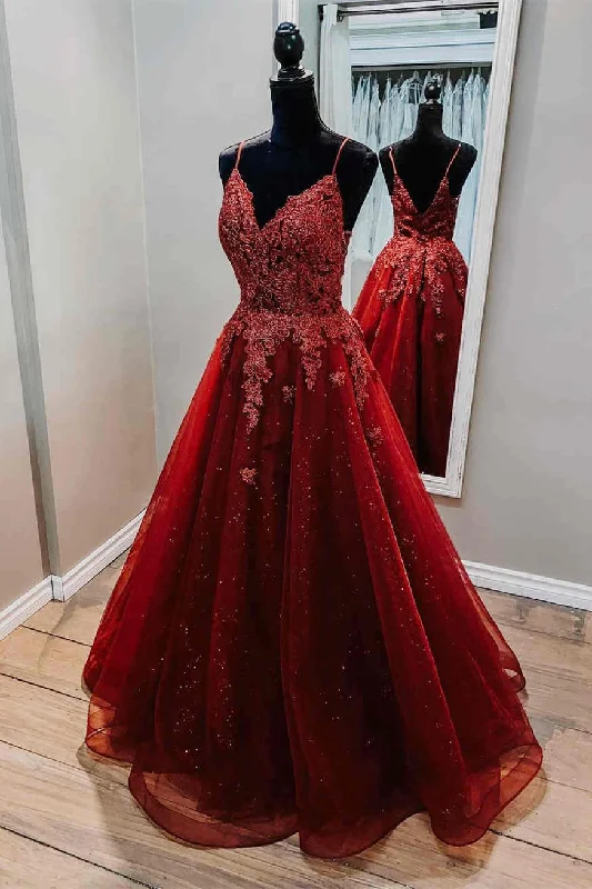 comfy dressGlitter Red tulle Formal Dress with Lace Top