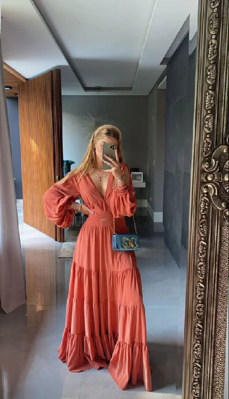 Savings Galore relaxed fit dressA-line V Neck Long Sleeves Prom Dress,Maxi Dress Y7142 Savings Galore relaxed fit dressA-line V Neck Long Sleeves Prom Dress,Maxi Dress Y7142