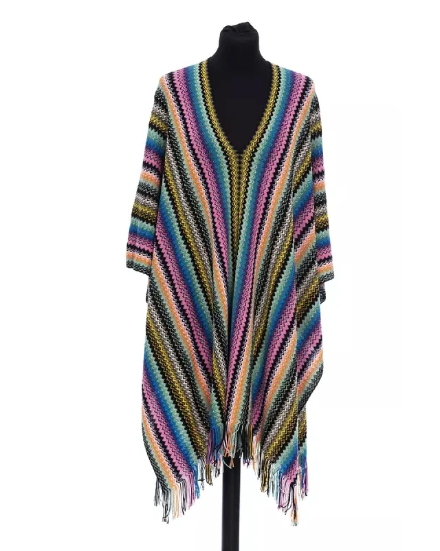 Weekend Special warm jacketMissoni  Multicolor Striped Poncho with Fringe
