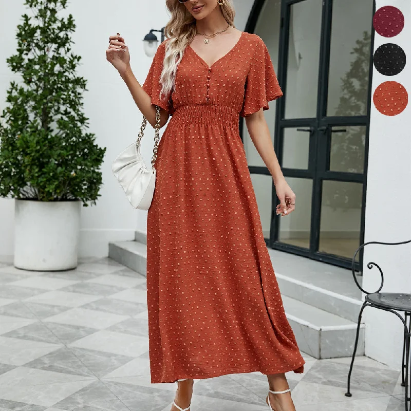 Weekend Flash Sale boho-chic dressWomen's V-neck Short Sleeve Large Swing Dress