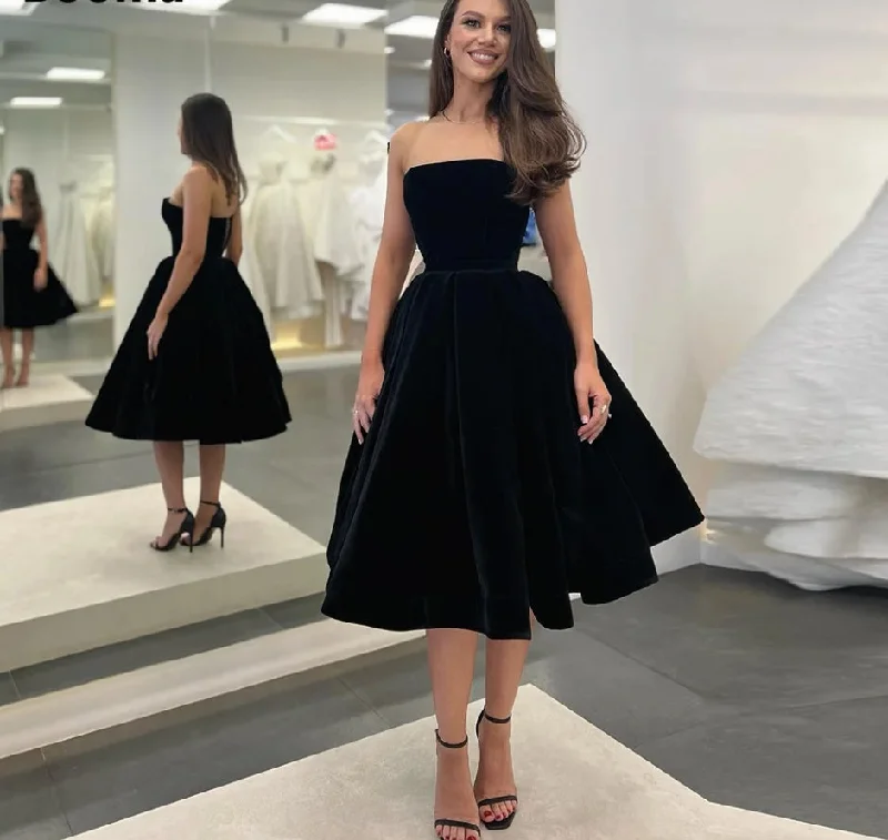 Limited Stock evening dressElegant Velvet Short Little Black Dresses Strapless Tea-Length A-Line Prom Gowns Simple Velour Midi Party Dresses Limited Stock evening dressElegant Velvet Short Little Black Dresses Strapless Tea-Length A-Line Prom Gowns Simple Velour Midi Party Dresses