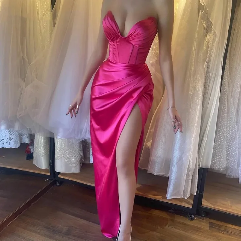 Mega Sale A-line dressFuchsia Charming Evening Gowns Exposed Boning Split Women Formal Prom Party Gowns Satin Met Gala Night Maxi Outfits Mega Sale A-line dressFuchsia Charming Evening Gowns Exposed Boning Split Women Formal Prom Party Gowns Satin Met Gala Night Maxi Outfits