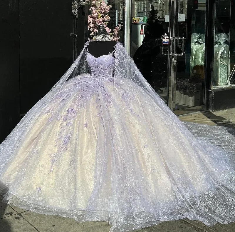 Instant Savings lace-up dressLight Purple Mexican Quinceanera Dressess with Cape Luxury Butterfly Applique vestido 15 quinceañeras Corset Prom Lace Up