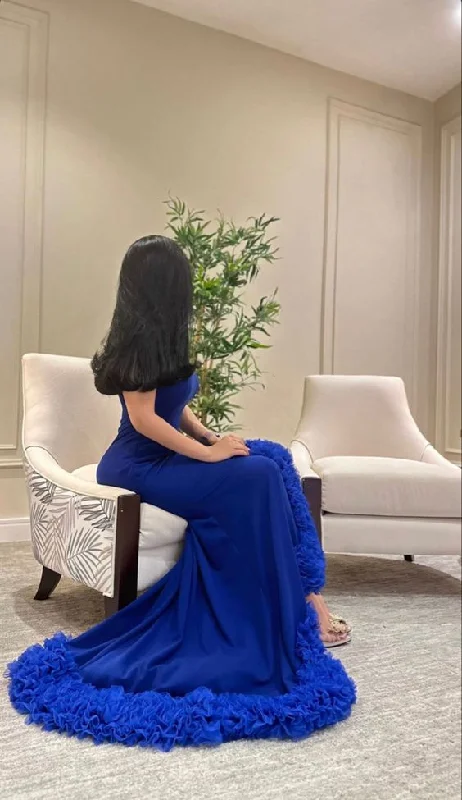 Clearance Items textured dressElegant Blue Mermaid Evening Dress,Blue Formal Dress Y6397