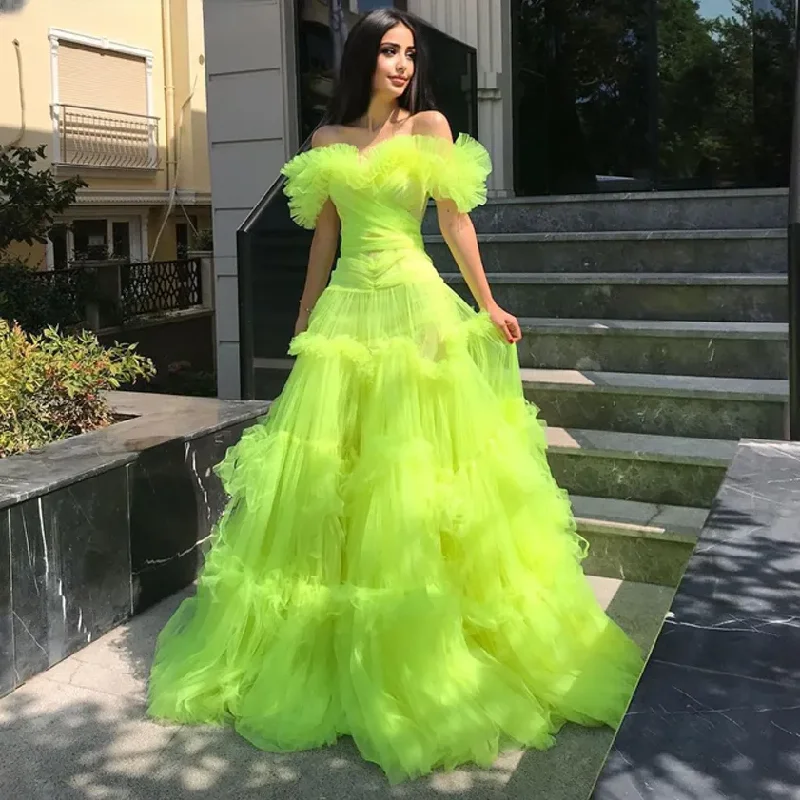 Friends and Family Sale ashionable dressGreen Off The Shoulder Ruffled Puffy Princess Prom Dress See Through Long Tulle Evening Party Dresses Robe Soirée Femme Mariage Friends and Family Sale ashionable dressGreen Off The Shoulder Ruffled Puffy Princess Prom Dress See Through Long Tulle Evening Party Dresses Robe Soirée Femme Mariage