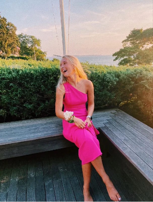 Online Only floral dressClassy One Shoulder Hot Pink Prom Dress,Chic Evening Dress Y6134