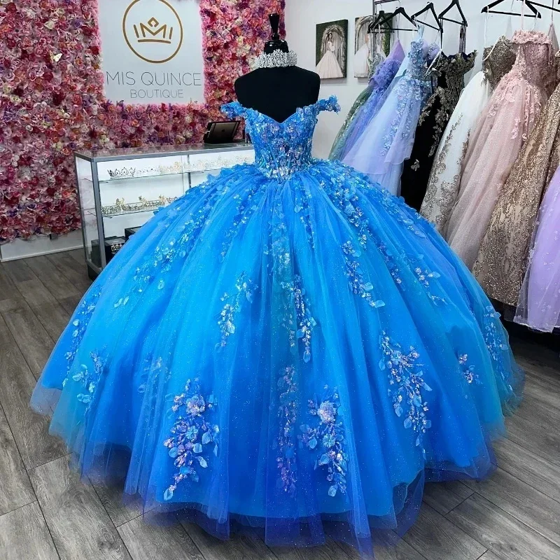 wrap-around dressGillter Blue Elegant Ball Gown Sequined Appliques Beading Crystal Quinceanera Dresses Off The Shoulder Corset Vestidos De 15 Año