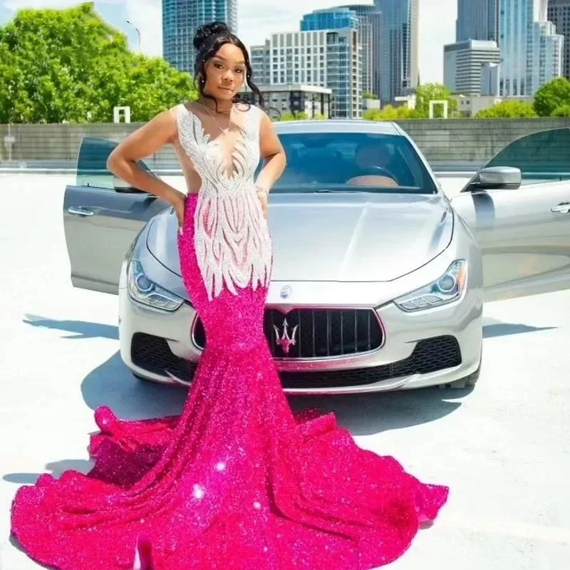 Referral Discount wrap dressElegant Prom Dresses For Black Girls Diamond Sequin Mermaid Party Gowns