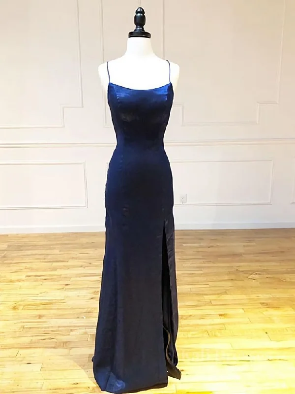 midi dressBackless Dark Navy Blue Long Prom Dresses, Dark Navy Blue Formal Graduation Evening Dresses Y7432