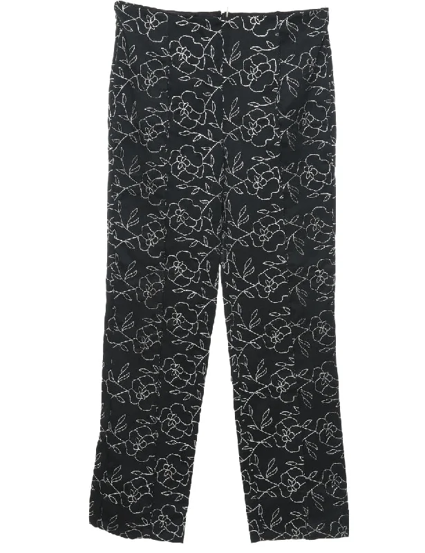 Overstock Sale trendy casual outerwearFloral Print Black & White Illustrated Trousers - W32 L32 Overstock Sale trendy casual outerwearFloral Print Black & White Illustrated Trousers - W32 L32