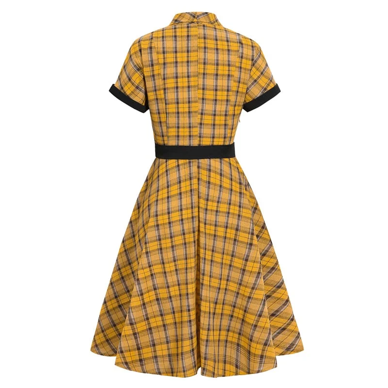 New Arrival velvet dressBerriesJam - 2024 Plaid Button Up High Waist Belted A Line Elegant Dress New Arrival velvet dressBerriesJam - 2024 Plaid Button Up High Waist Belted A Line Elegant Dress