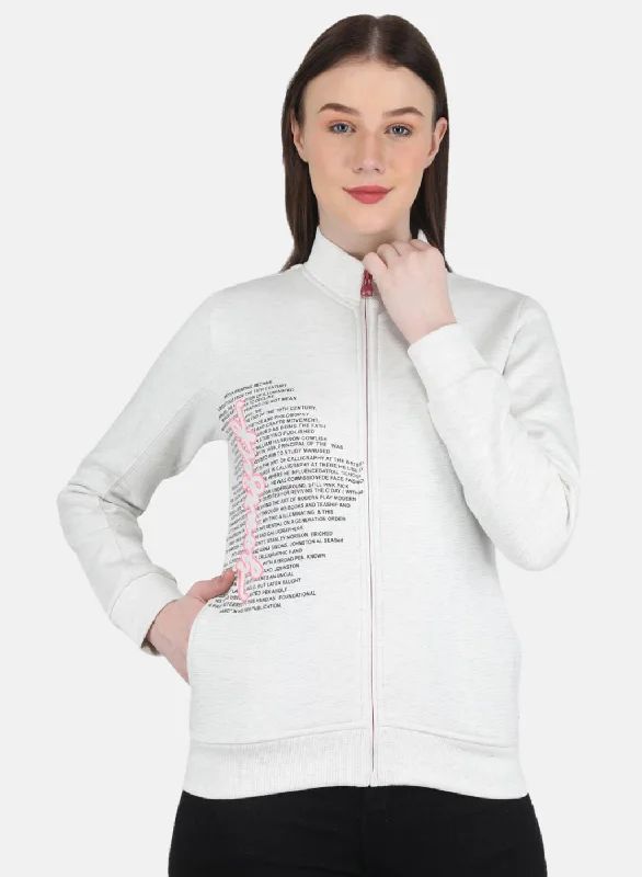 Special Promotion lightweight fitness hoodieWomen Off White Printed Sweatshirt