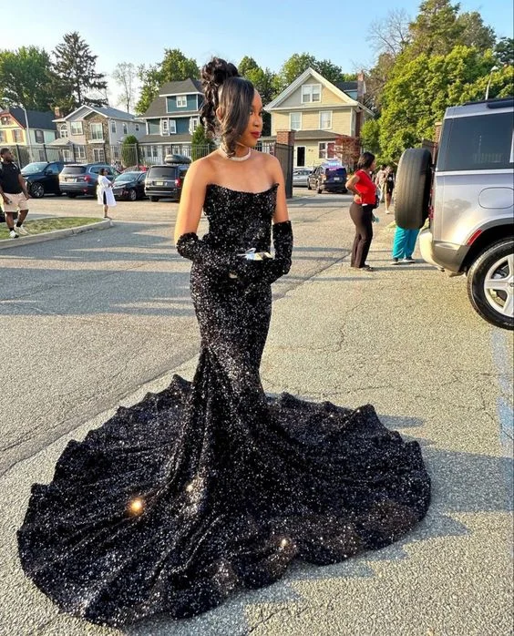 Reduced Prices elegant evening dressElegant Black Sequins Mermaid Prom Dress,Black Evening Dress Y6133