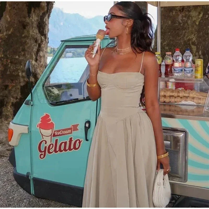 Exclusive Offers pleated dressElegant Spaghetti Strap Midi Dress Women Summer Sexy Backless Sleeveless Big Hem Pockets Dresses Female Fashion Party Club Robes