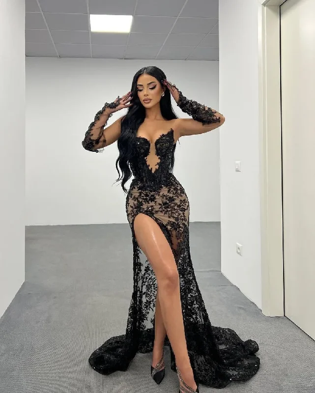 Great Deals chic shift dressClassic Black Lace Evening Dresses with Detachable Sleeves Sexy Slit Appliques Mermaid Formal Gown 2024 Prom Party Dress Custom Great Deals chic shift dressClassic Black Lace Evening Dresses with Detachable Sleeves Sexy Slit Appliques Mermaid Formal Gown 2024 Prom Party Dress Custom