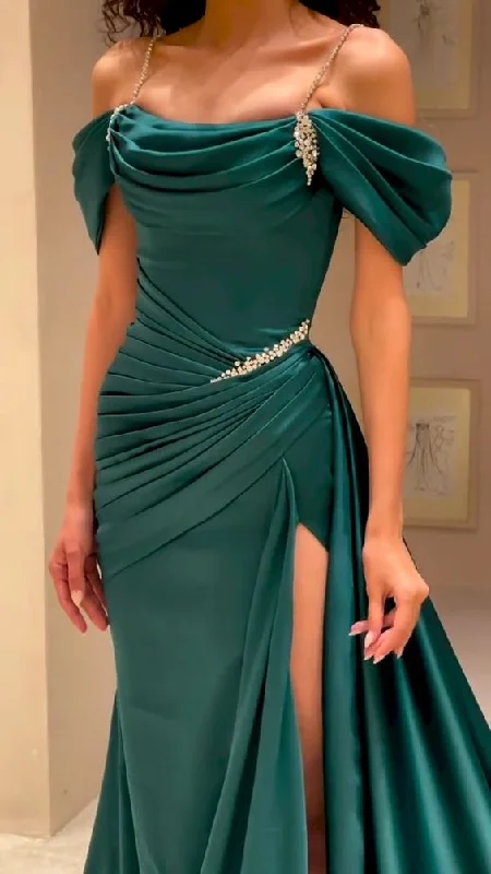 Super Sale cocktail dressOff-the-Shoulder Mermaid Evening Dress High Split Long With Pleats Beads Y5904 Super Sale cocktail dressOff-the-Shoulder Mermaid Evening Dress High Split Long With Pleats Beads Y5904