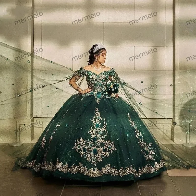 Limited Time Discount midi dressGreen Quinceanera Dresses With Cape Gold 3D Flowers Beading Lace Limited Time Discount midi dressGreen Quinceanera Dresses With Cape Gold 3D Flowers Beading Lace