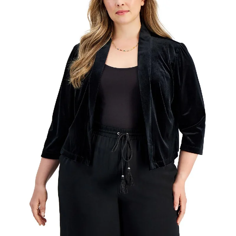 fitted coatPetites Womens Velvet Dressy Open-Front Blazer