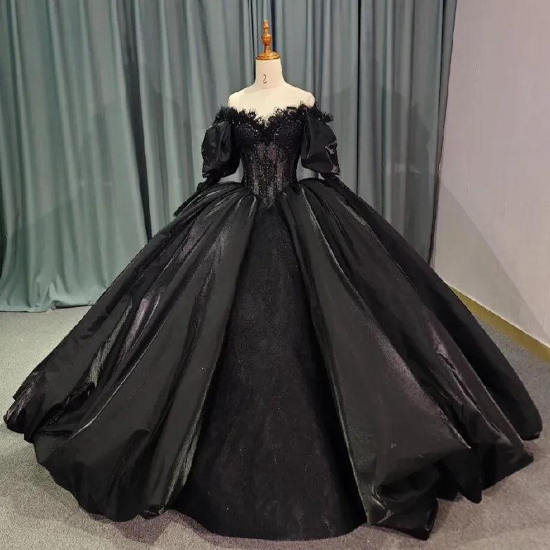 layered dressBlack Gothic Princess Quinceanera Dresses 2025 Off Shoulder Puffy Sleeve Gillter Lace-up Corset Prom vestido de 15 años sweet 16