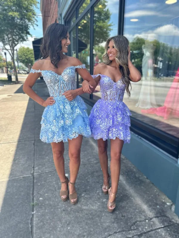 printed dressSequined Bling Cocktail Dresses Short Mini Sparkly A Line Tiered Off Shoulder Sweetheart Formal Party Graduation Gowns Custom