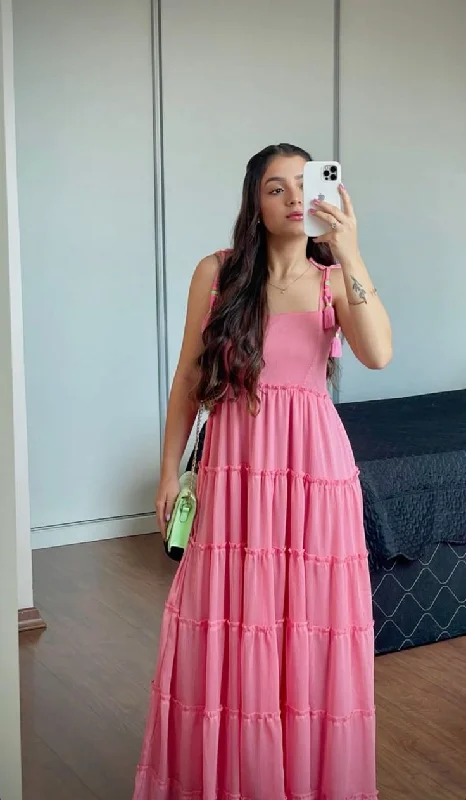 Markdowns lace dressSimple Pink A-line Prom Dress,Pink Maxi Dress Y7124