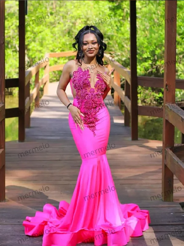 boho-chic dressBarbie Pink Prom Dress Sparkling Rhinestone Beaded Embellished Party Dress