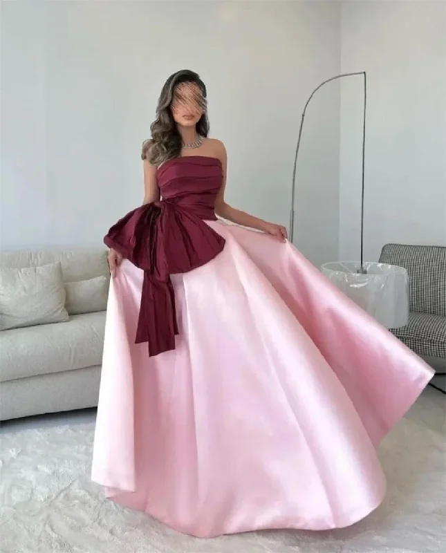 Price Drop off-the-shoulder dressSatin A-line Strapless Ruffle Arab Prom Gown Bow Floor Length Saudi Evening Formal Elegant Party Dress for Women 2024
