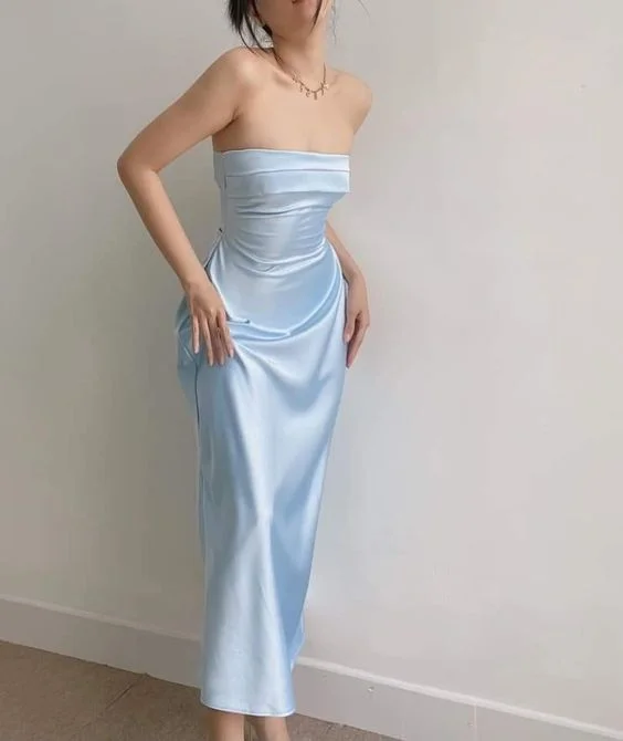 Savings Spectacular boho dressElegant Blue Strapless Sheath Prom Dress,Blue Evening Dress Y6420