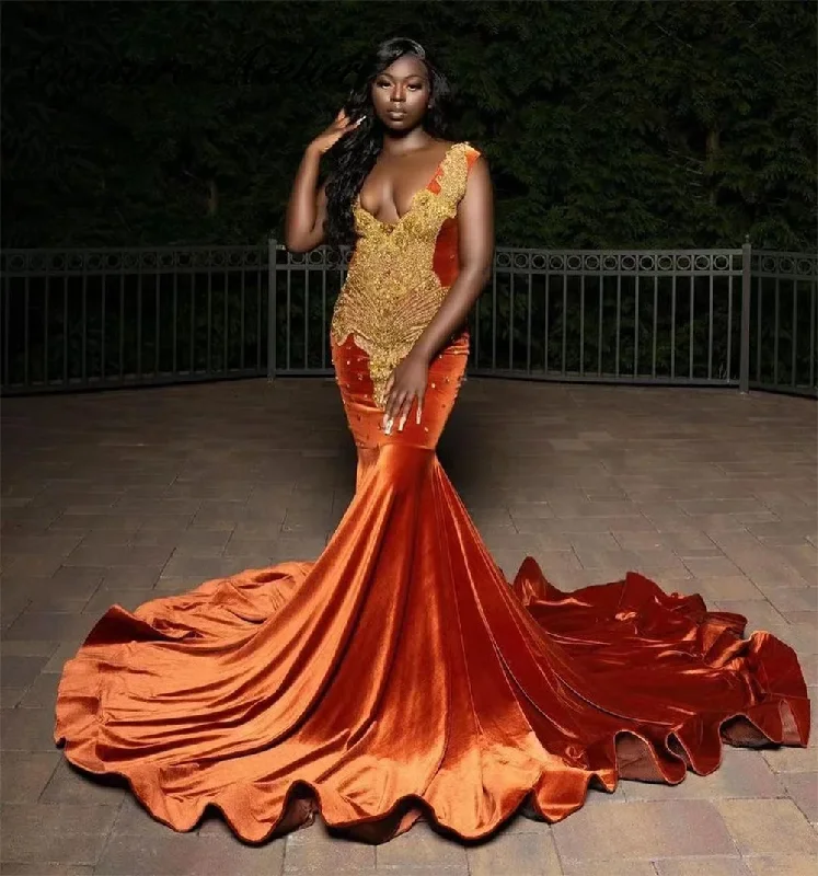 Deal Zone pleated maxi dressGold Crystal Orange Velvet Prom Dresses For Black Girls Rhinestone Elegant Graduation Dress African Wedding Dresses Deal Zone pleated maxi dressGold Crystal Orange Velvet Prom Dresses For Black Girls Rhinestone Elegant Graduation Dress African Wedding Dresses