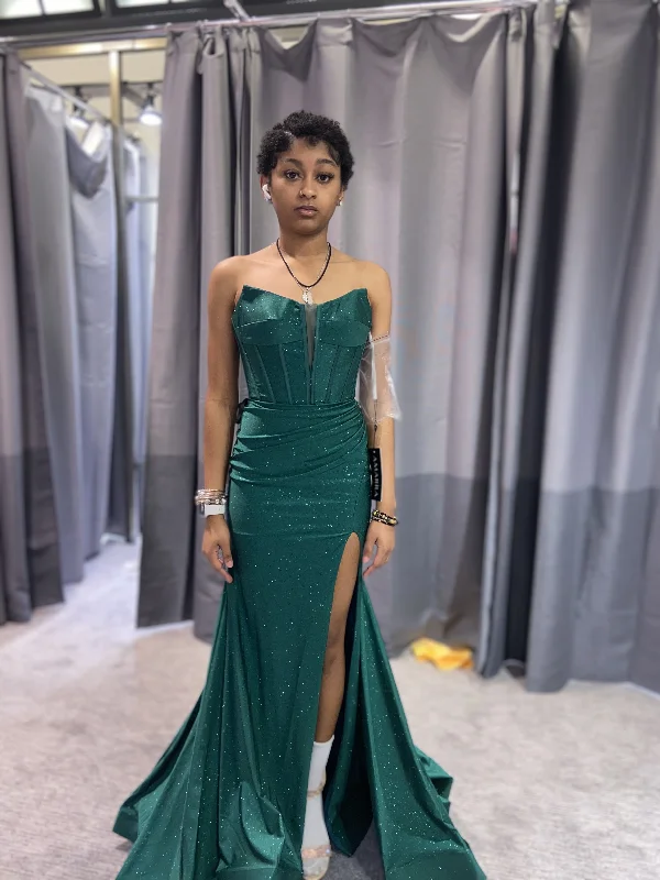 Act Fast puff sleeve dressGreen Mermaid Sleeveless Evening Dress with Slit Y5920