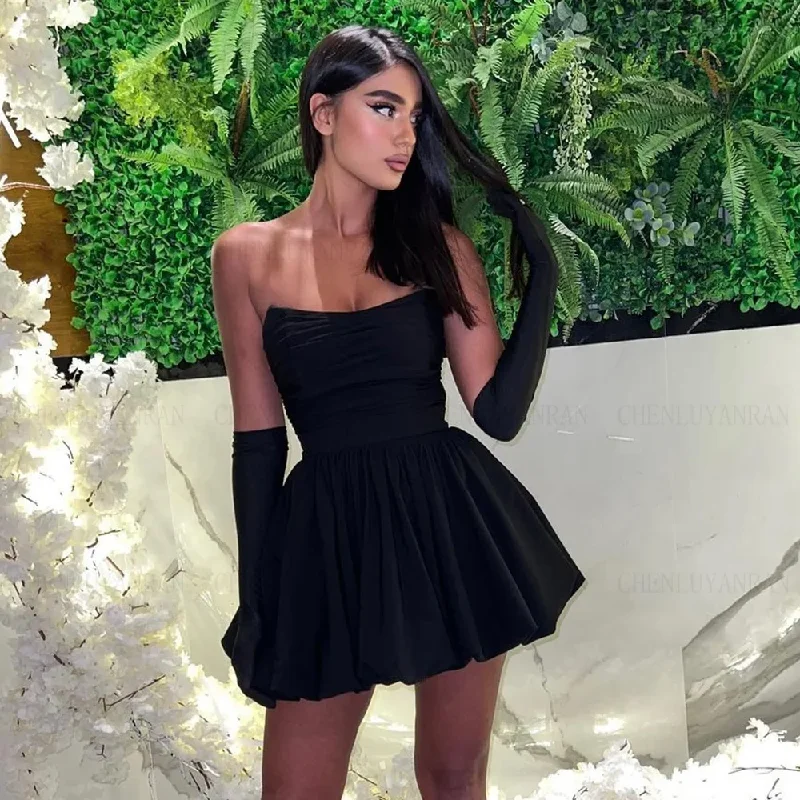 Price Rollback velvet dressSatin Sexy Formal Occasion Dresses 2024 With Gloves Black Mini Party Dress Strapless A-line Cocktail Gowns فساتين مناسبة رسمية