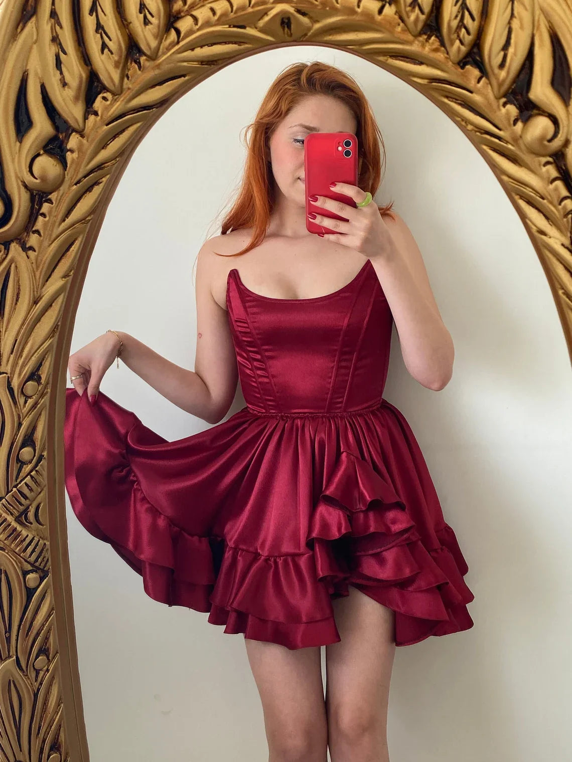 modern dressBurgundy corset dress with ruffles on the sides/burgundy princess dress/party, wedding, prom, graduation , halloween dress