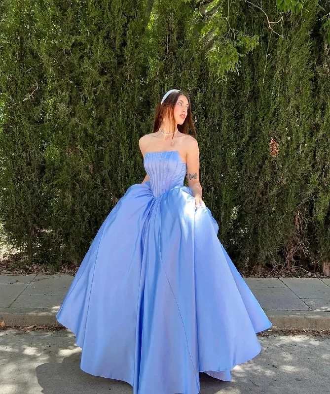 chic shift dressSexy Strapless Satin Prom Dresses With Ruched Exquisite Lace Up Back A-Line Long Homecoming Cocktail Dance Party Ball Gowns