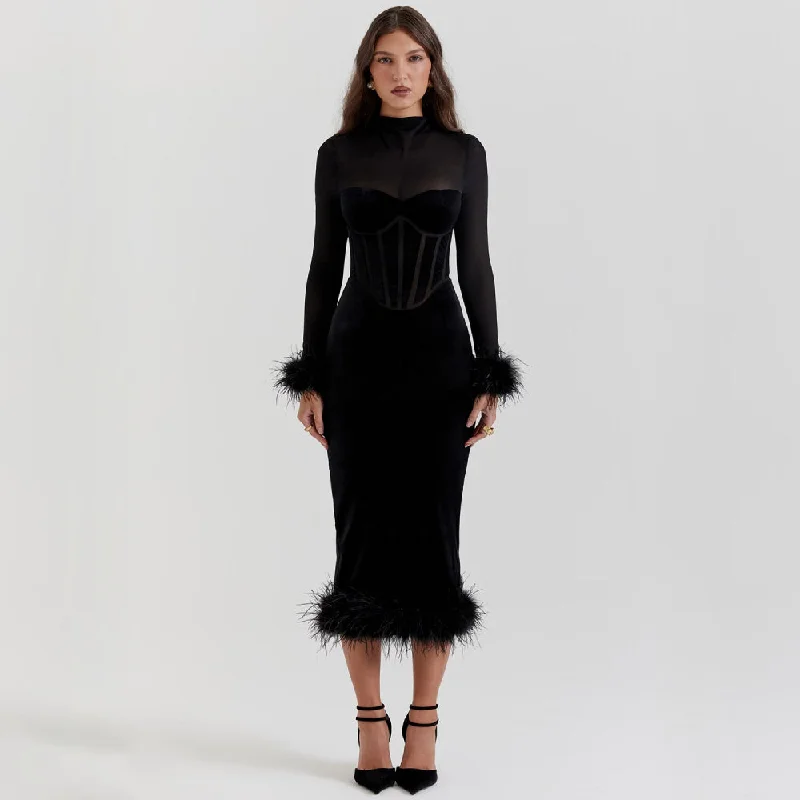 playful dressElegant Feather Sexy Midi Dress