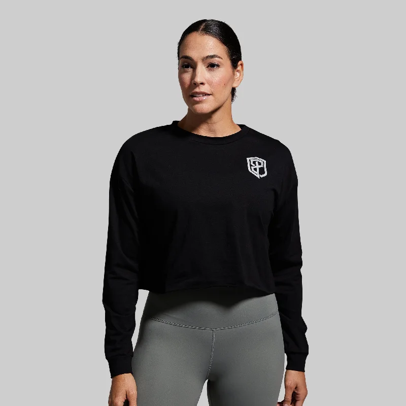 Hurry In fashion casual hoodieTraining Crop Long Sleeve (Black)