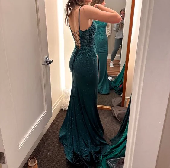 romantic dressGreen Mermaid Long Prom Dress Lace-up Back Y7357