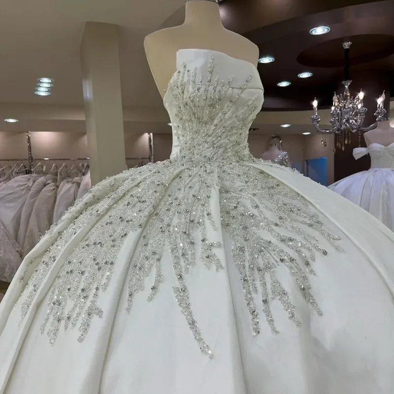 Unmissable Offer casual summer dressWhite Sexy Strapless Beads Crystal Lace Up Ball Gown Wedding Dress 2024 Luxury Sleeveless Princess Bridal Gown