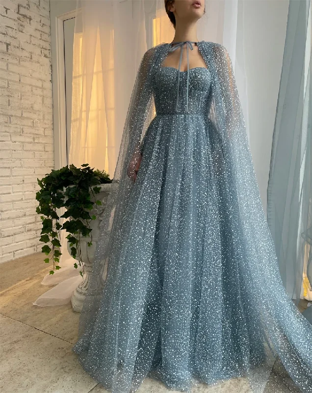 Markdown Madness cocktail party dressWomen’s 2024 Sparkle Starry Tulle Strapless Prom Dresses Floor-Length A-Line Sleeveless Formal Evening Party Gowns Bring Shawl