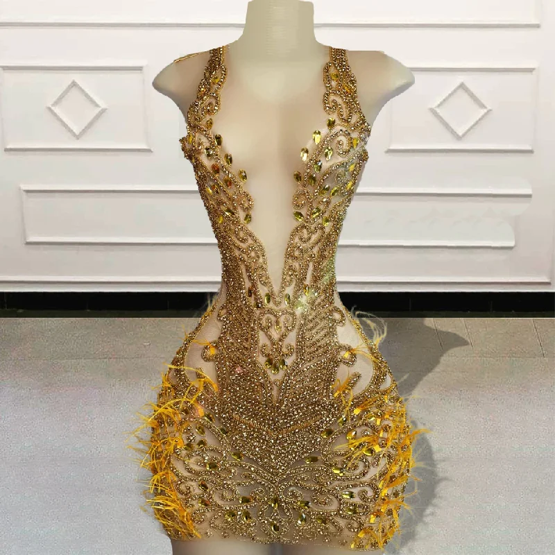 Blowout Sale layered dressGlitter Beaded DIamond Women Gold Short Prom Dresses for Birthday Party Sexy See Through Black Girls Mini Cocktail Gowns Blowout Sale layered dressGlitter Beaded DIamond Women Gold Short Prom Dresses for Birthday Party Sexy See Through Black Girls Mini Cocktail Gowns
