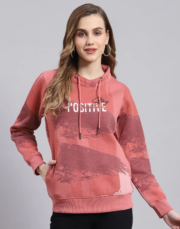 Today’s Special chic fitness hoodieWomen Peach Printed Round Neck Full Sleeve Sweatshirt