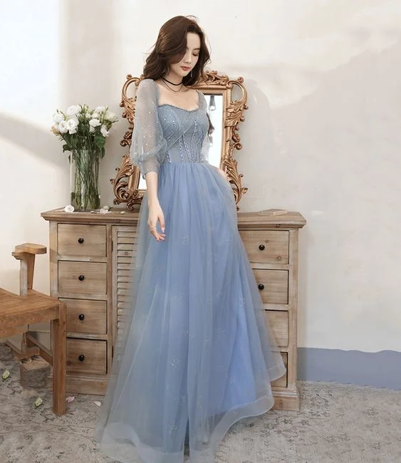 Mega Sale layered dressBlue tulle beaded long prom dress blue evening dress Y5835