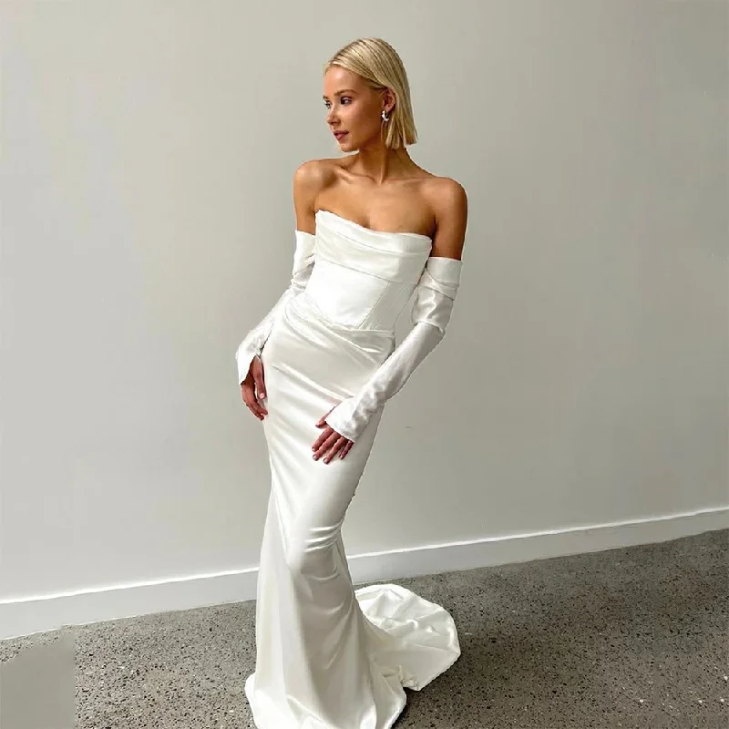 Lowest Prices stylish party dressMermaid Satin Wedding Dress Long Sleeve Pelats Simple Bride Dresses vestido de noiva Women Wedding Gown Lowest Prices stylish party dressMermaid Satin Wedding Dress Long Sleeve Pelats Simple Bride Dresses vestido de noiva Women Wedding Gown