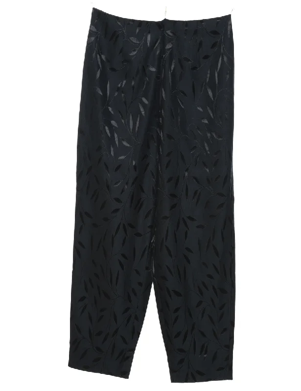 Black High Waist Leafy Print Trousers - W29 L28