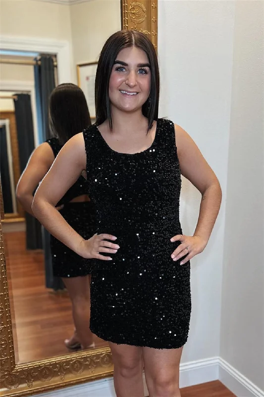 trendy dressBlack Sequins Cut-Out Jewel Homecoming Dress