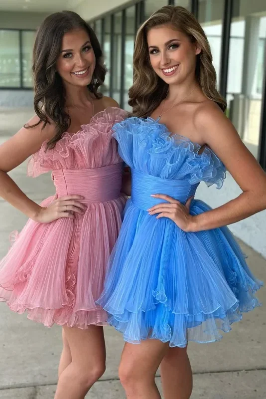 Price Buster long sleeve dressStrapless Organza Prom Dresses Edge Curl Mini Vestidos De Fiesta Elegant Sleeveless Empire Waist Evening Dress 2024