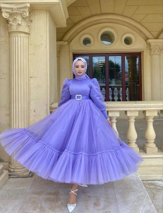 Price Drop Alert textured dressSimple A-line Puff Tulle Prom Dress,Muslim Dress Y6989