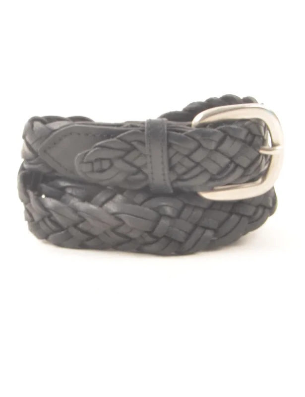 cozy winter coatBlack Leather Woven Belt - L