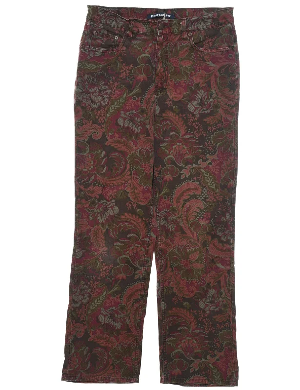 Quick Sale chic outerwearBill Blass Multi-Colour Foliage Print Trousers - W30 L30