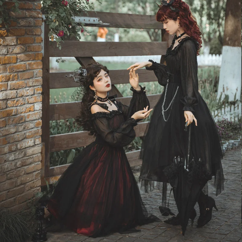 Limited Time Discount floral midi dressCornfield Lolita~The Girl Assassin~Halloween Gothic Lolita Irregularly Hemline Dress
